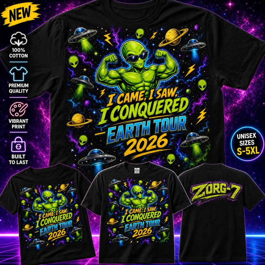 HEAVY SAUCE™ | I Came, I Saw, I Conquered — Earth Tour 2026 All-Over-Print Tee