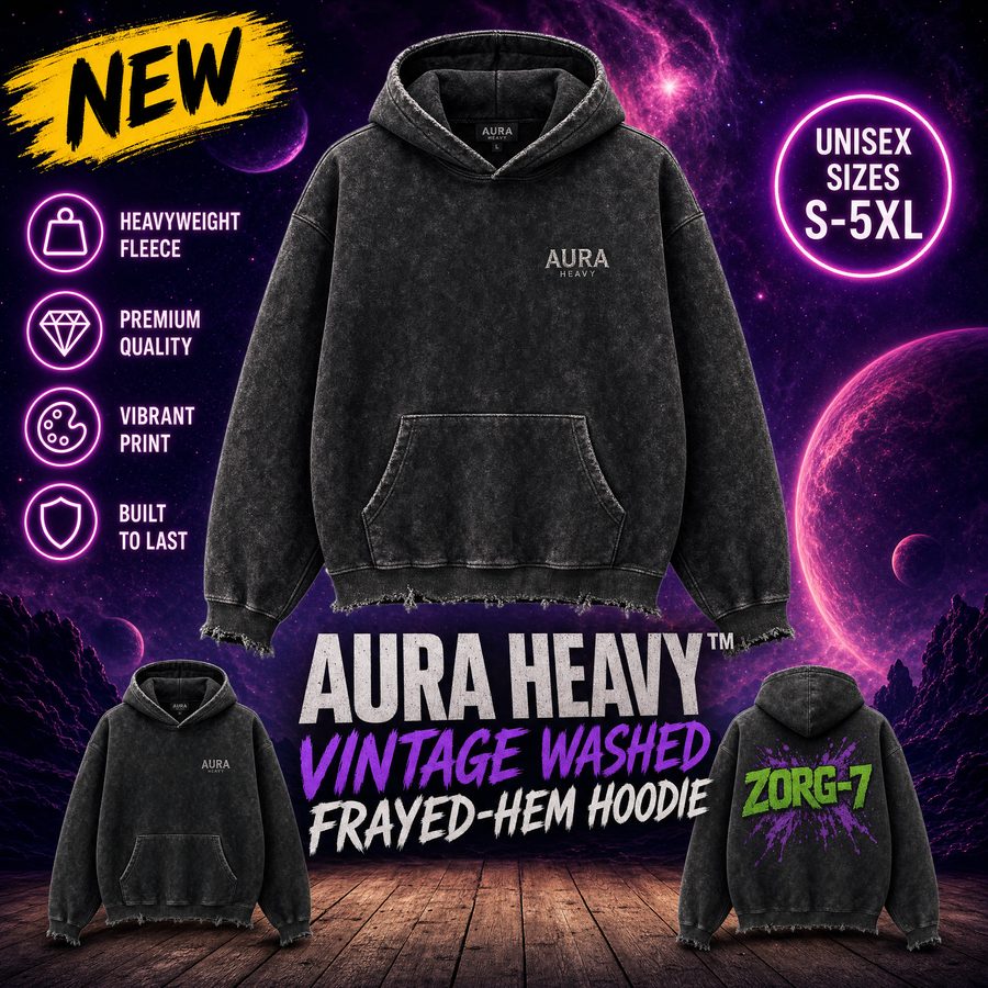 AURA HEAVY™ Vintage Washed Frayed-Hem Hoodie