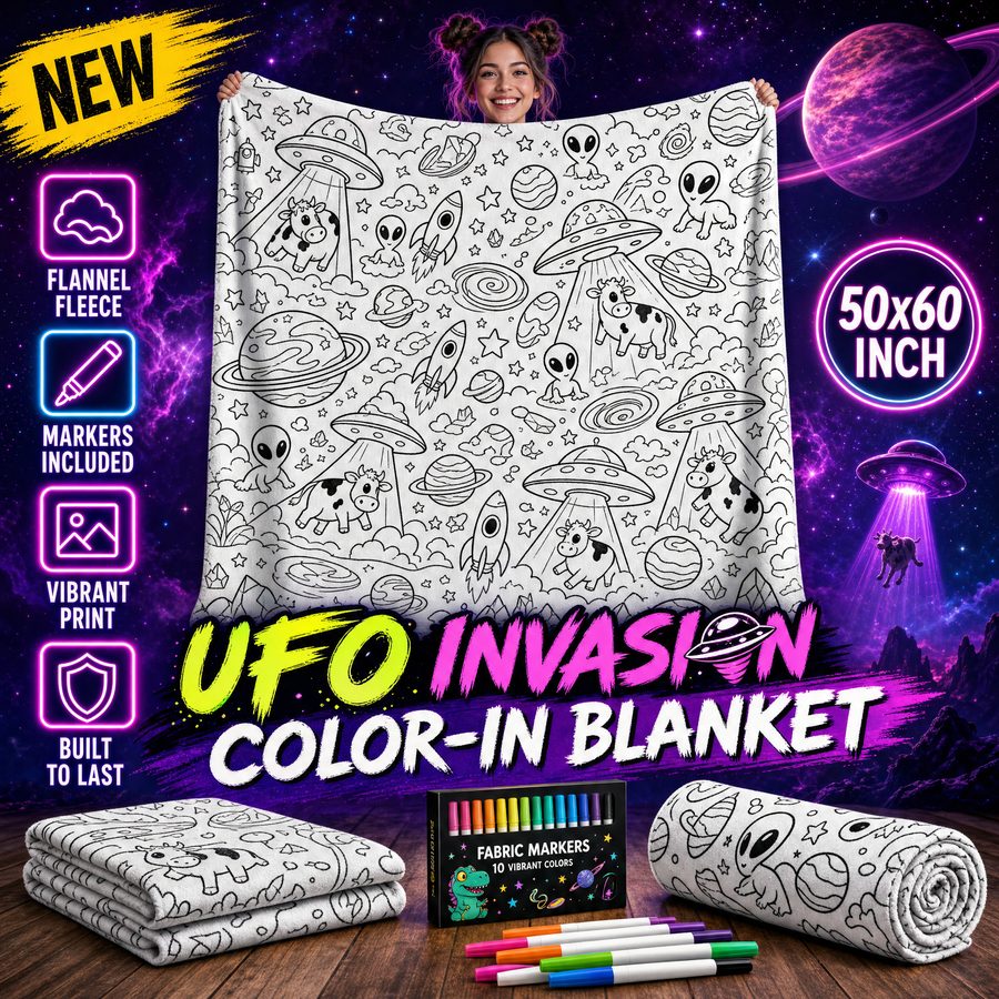 Color-In Blanket Duo - UFO Invasion blanket