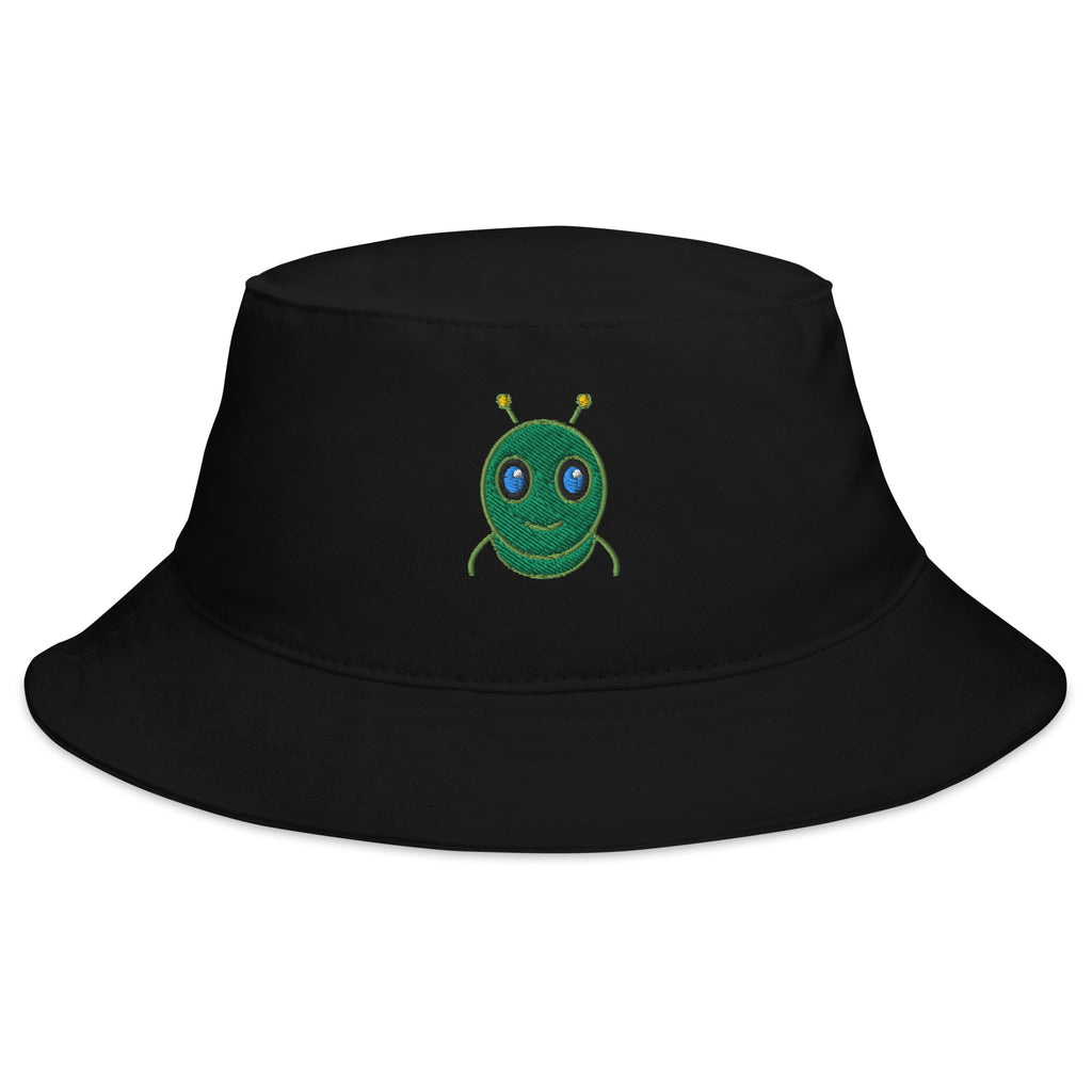 AURA HEAVY Classic Bucket Hat in black structured cotton twill, front view