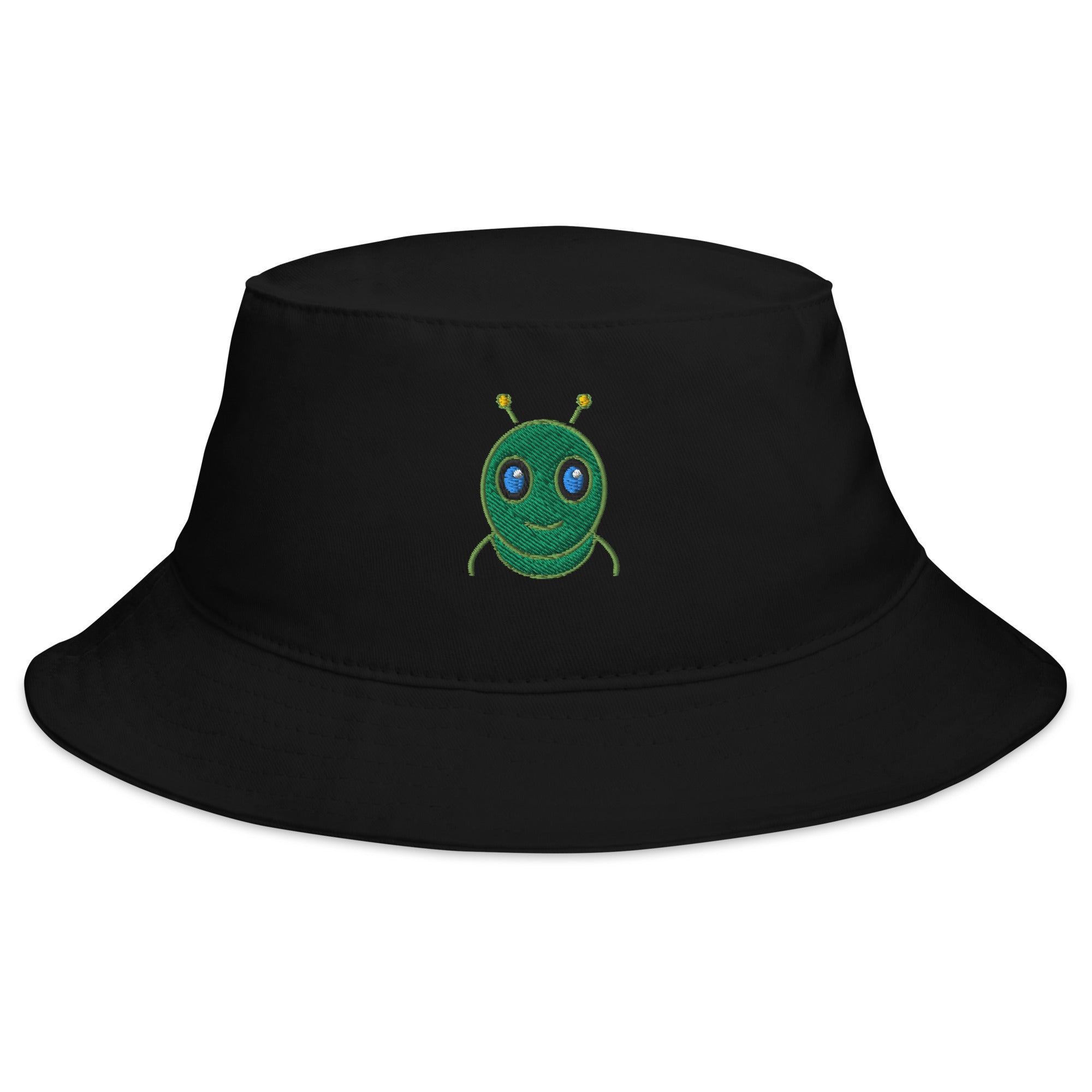 AURA HEAVY Classic Bucket Hat in black structured cotton twill, front view