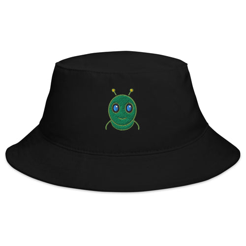 AURA HEAVY Classic Bucket Hat in black structured cotton twill, front view
