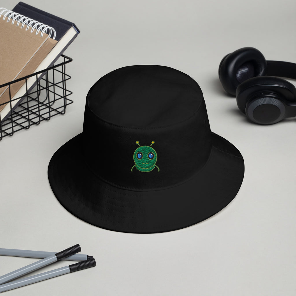 Black AURA HEAVY Classic Bucket Hat with downward-sloping brim, front view