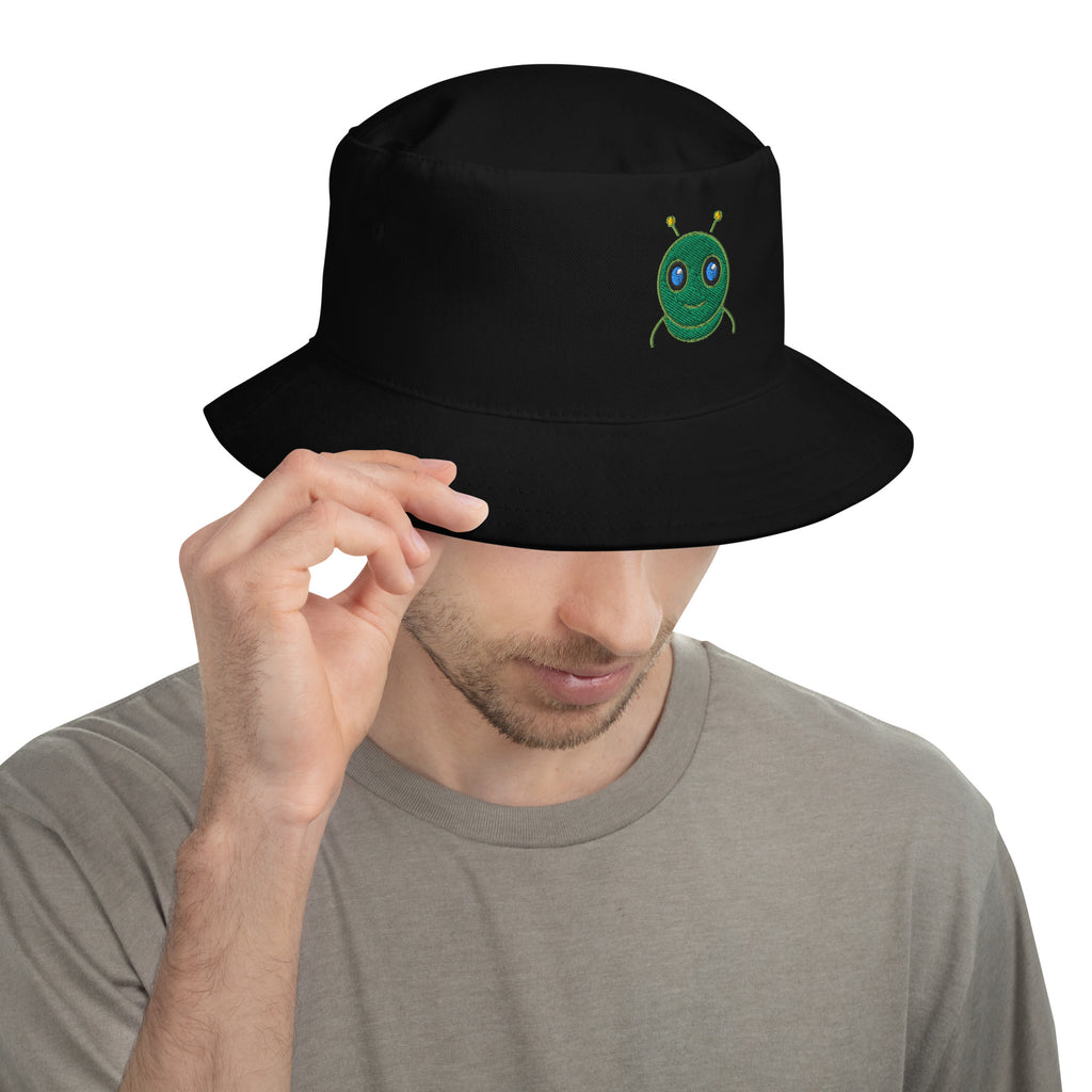 AURA HEAVY unbranded black bucket hat, streetwear staple, front view