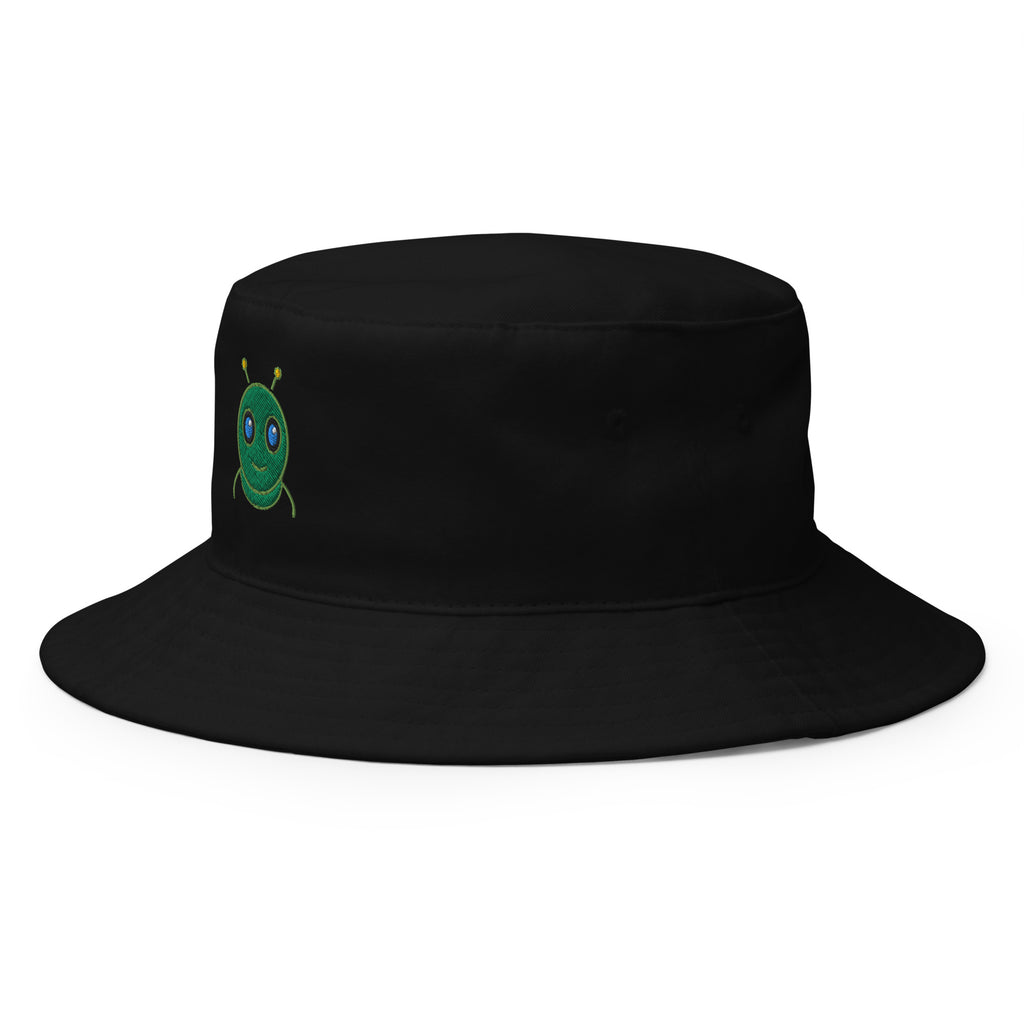 AURA HEAVY Classic Bucket Hat in black cotton twill, side angle view