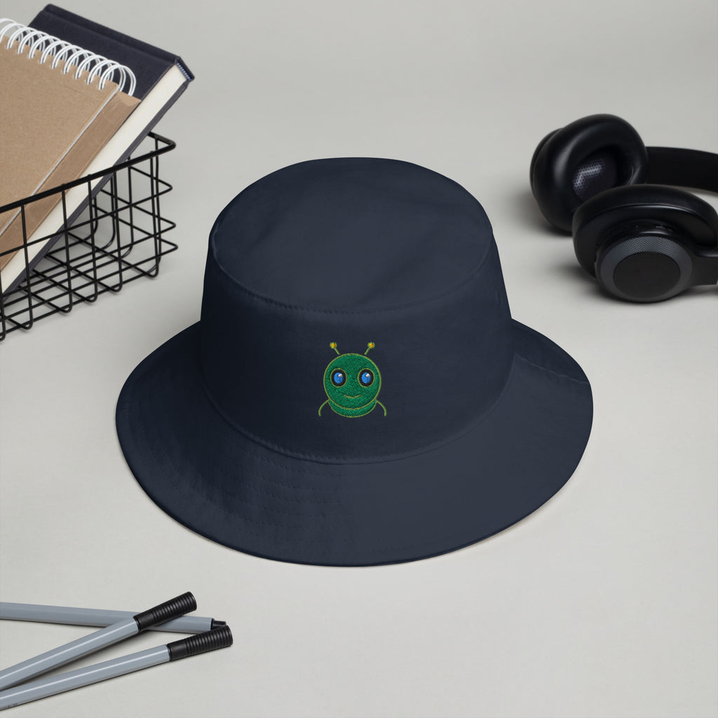 Navy AURA HEAVY Classic Bucket Hat with downward-sloping brim, front view
