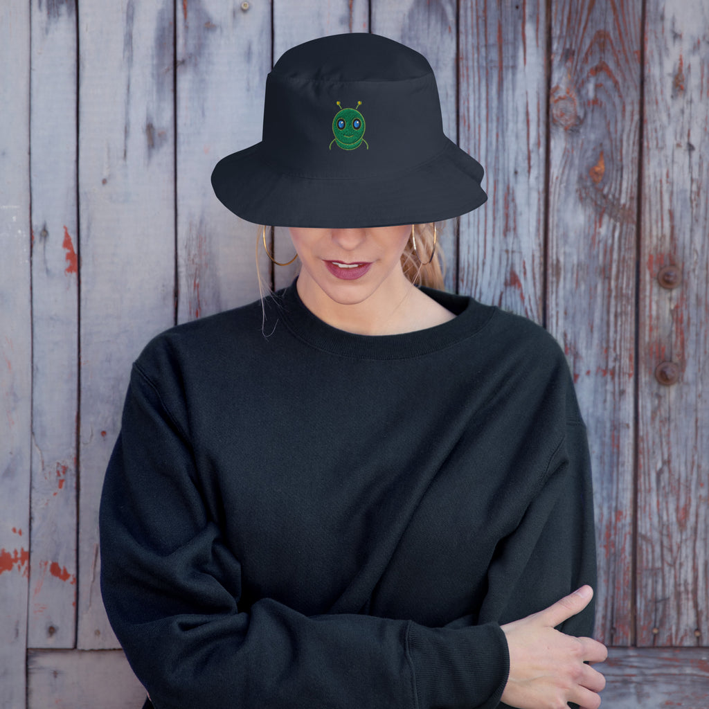 AURA HEAVY navy bucket hat with interior sweatband, front product photo