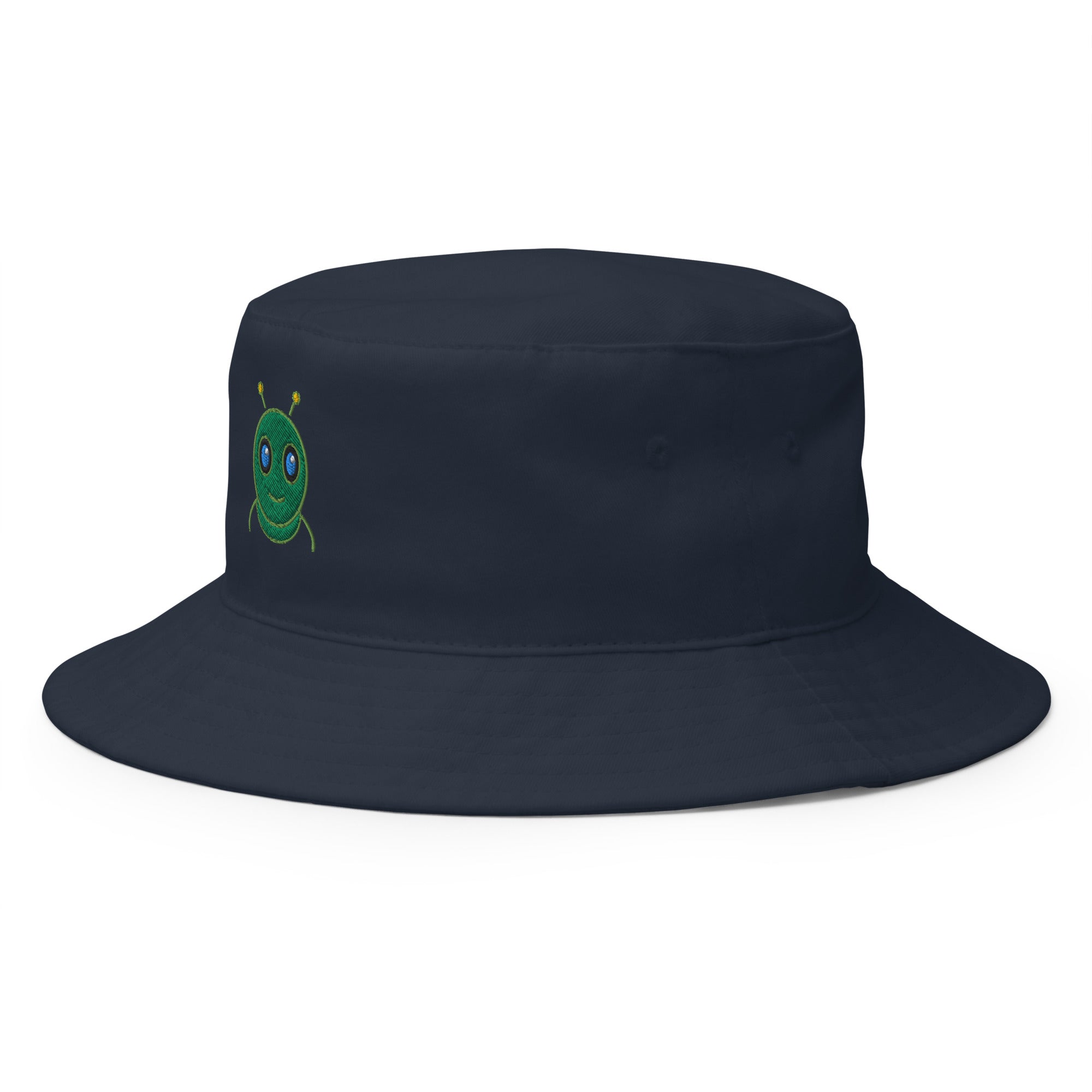AURA HEAVY Classic Bucket Hat in navy cotton twill, side angle view