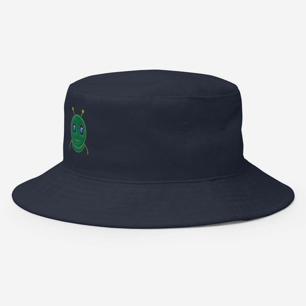 Navy AURA HEAVY bucket hat with sloped brim, angled side view