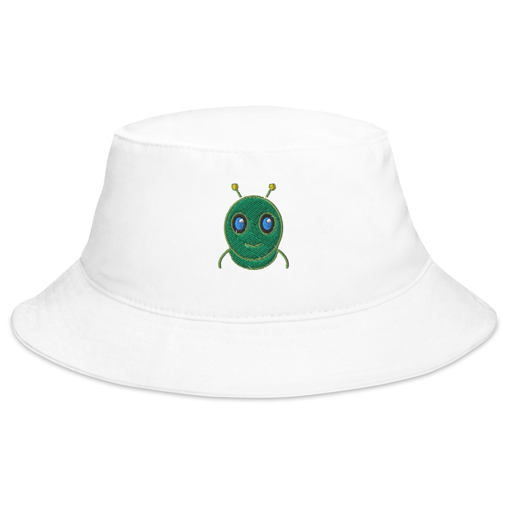 AURA HEAVY Classic Bucket Hat in white structured cotton twill, front view