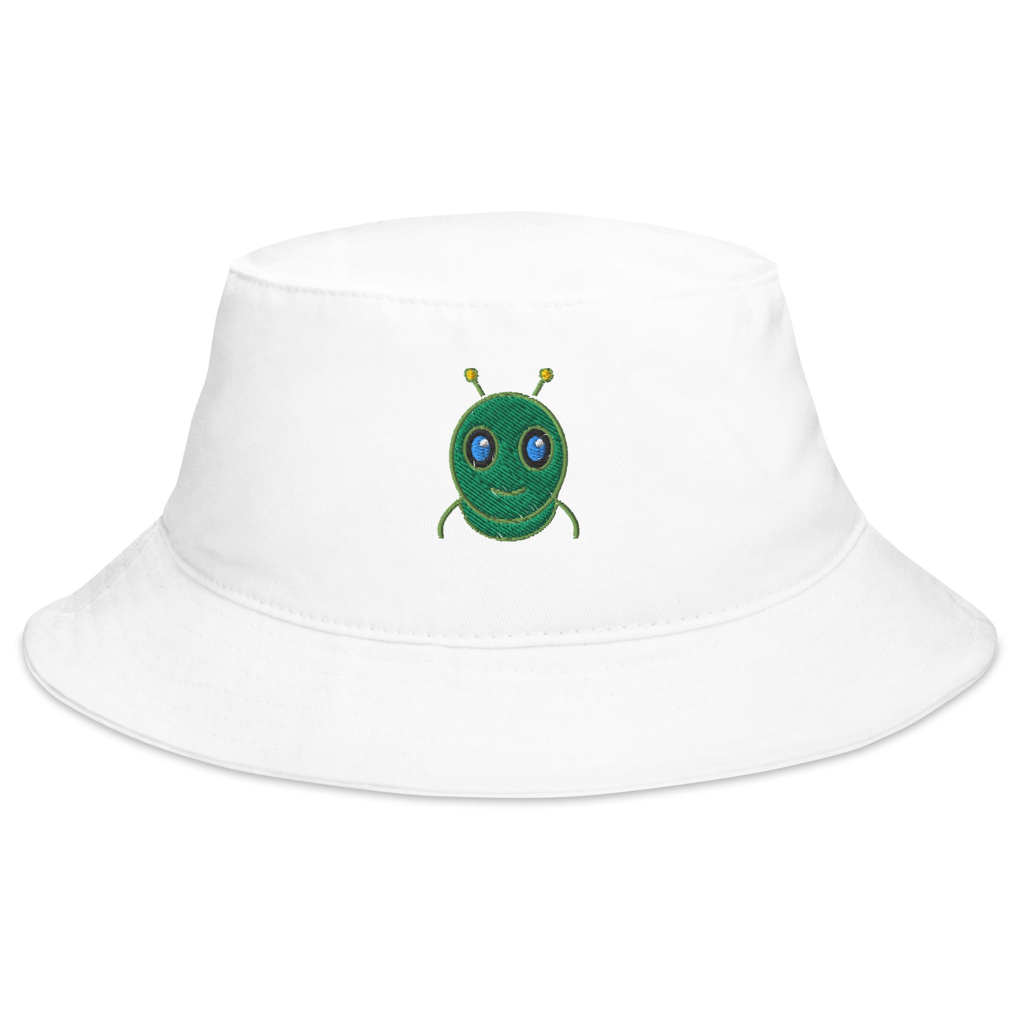 AURA HEAVY Classic Bucket Hat in white structured cotton twill, front view