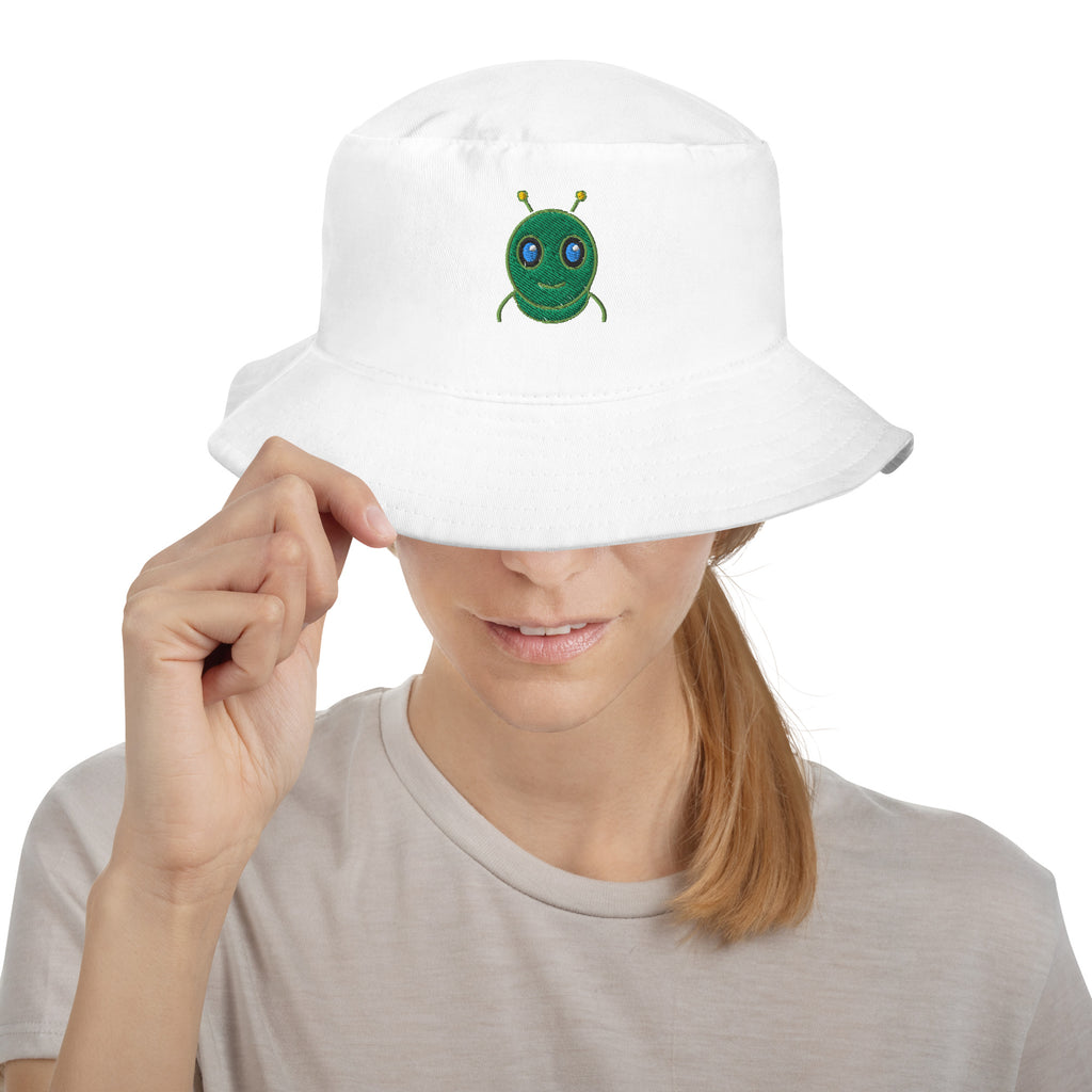 AURA HEAVY Classic Bucket Hat, white cotton twill, one size fits most, front view