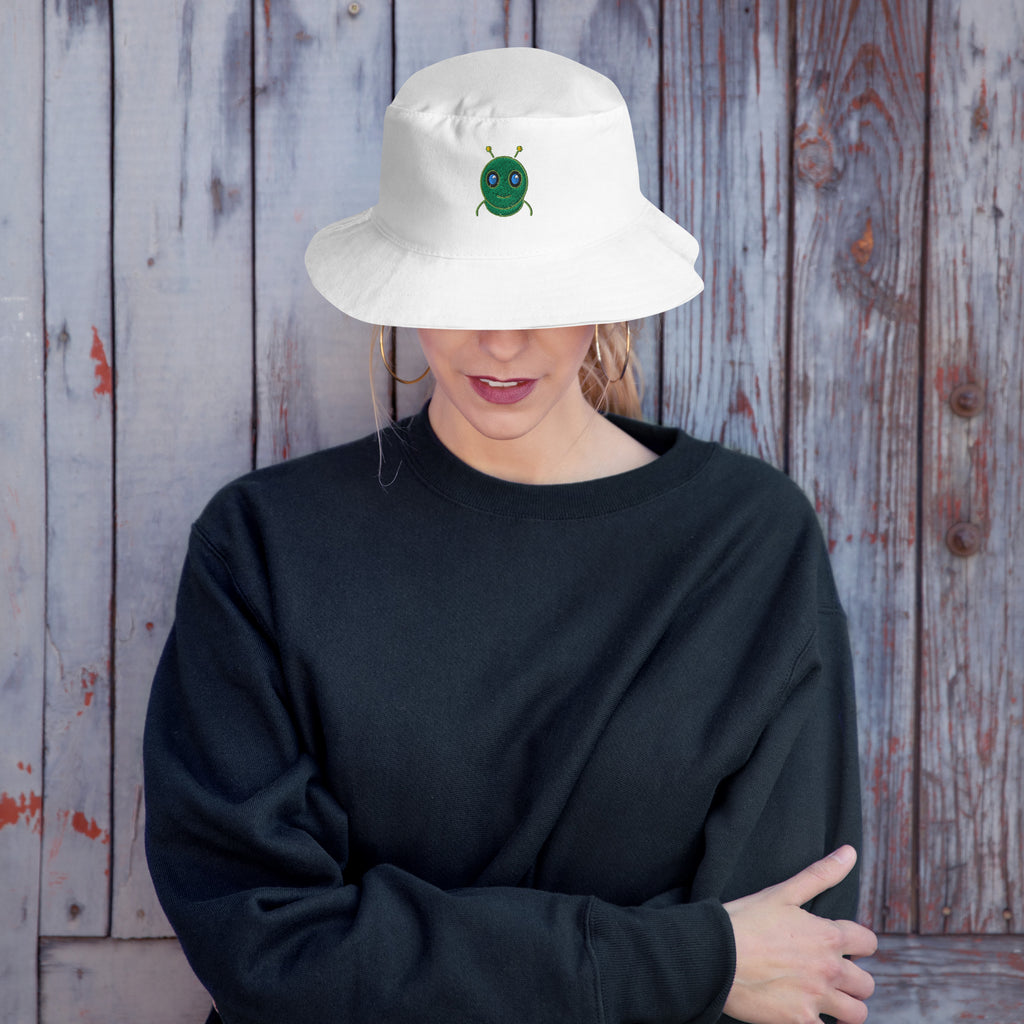 AURA HEAVY white bucket hat with interior sweatband, front product photo