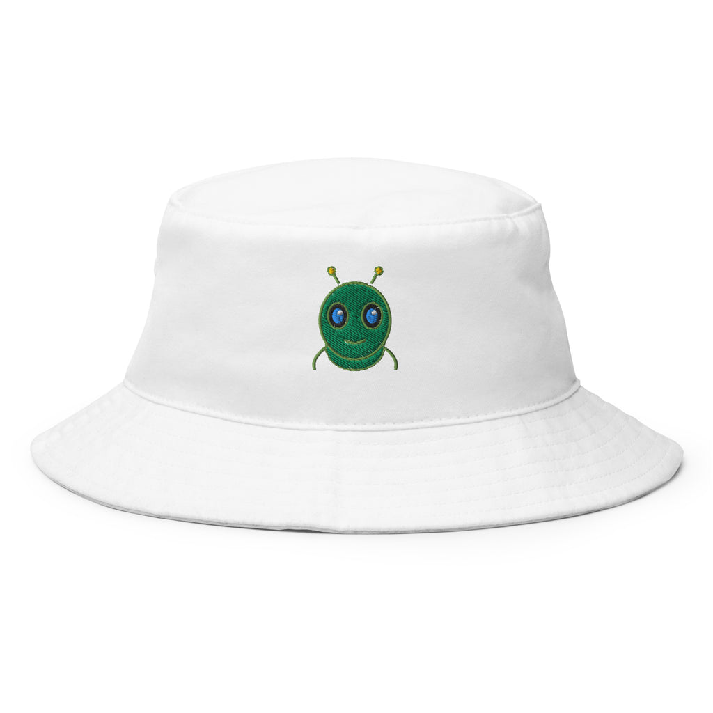 Clean minimalist white bucket hat, AURA HEAVY Classic, front view
