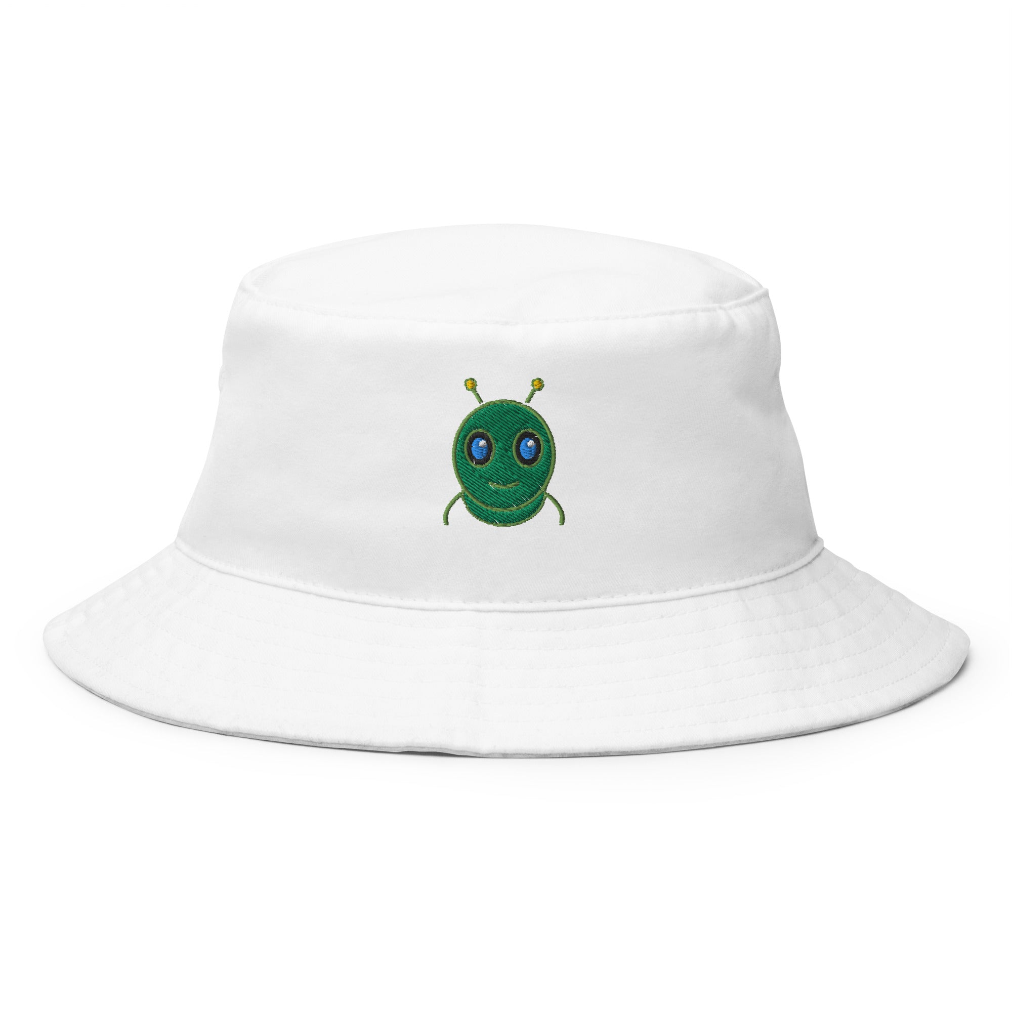 Clean minimalist white bucket hat, AURA HEAVY Classic, front view