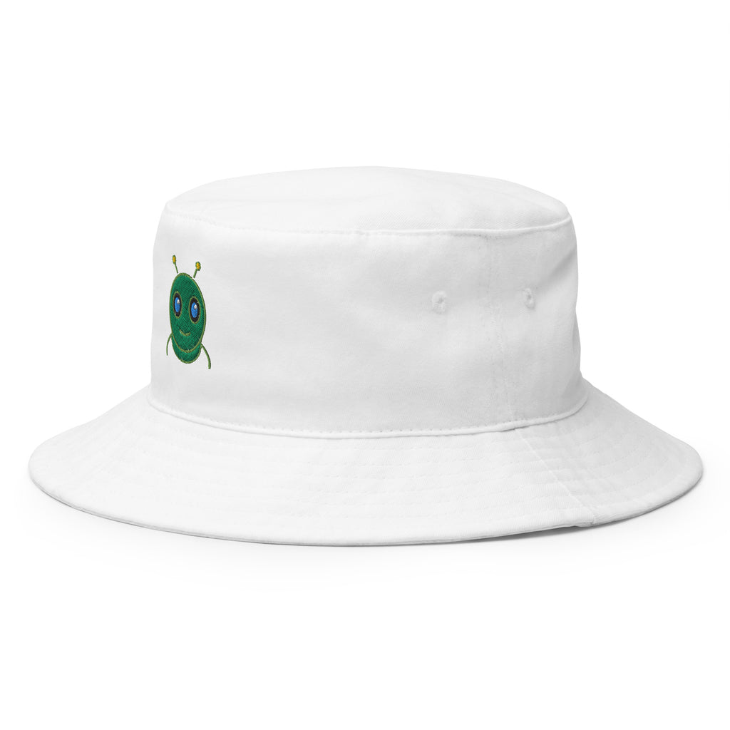 AURA HEAVY Classic Bucket Hat in white cotton twill, side angle view